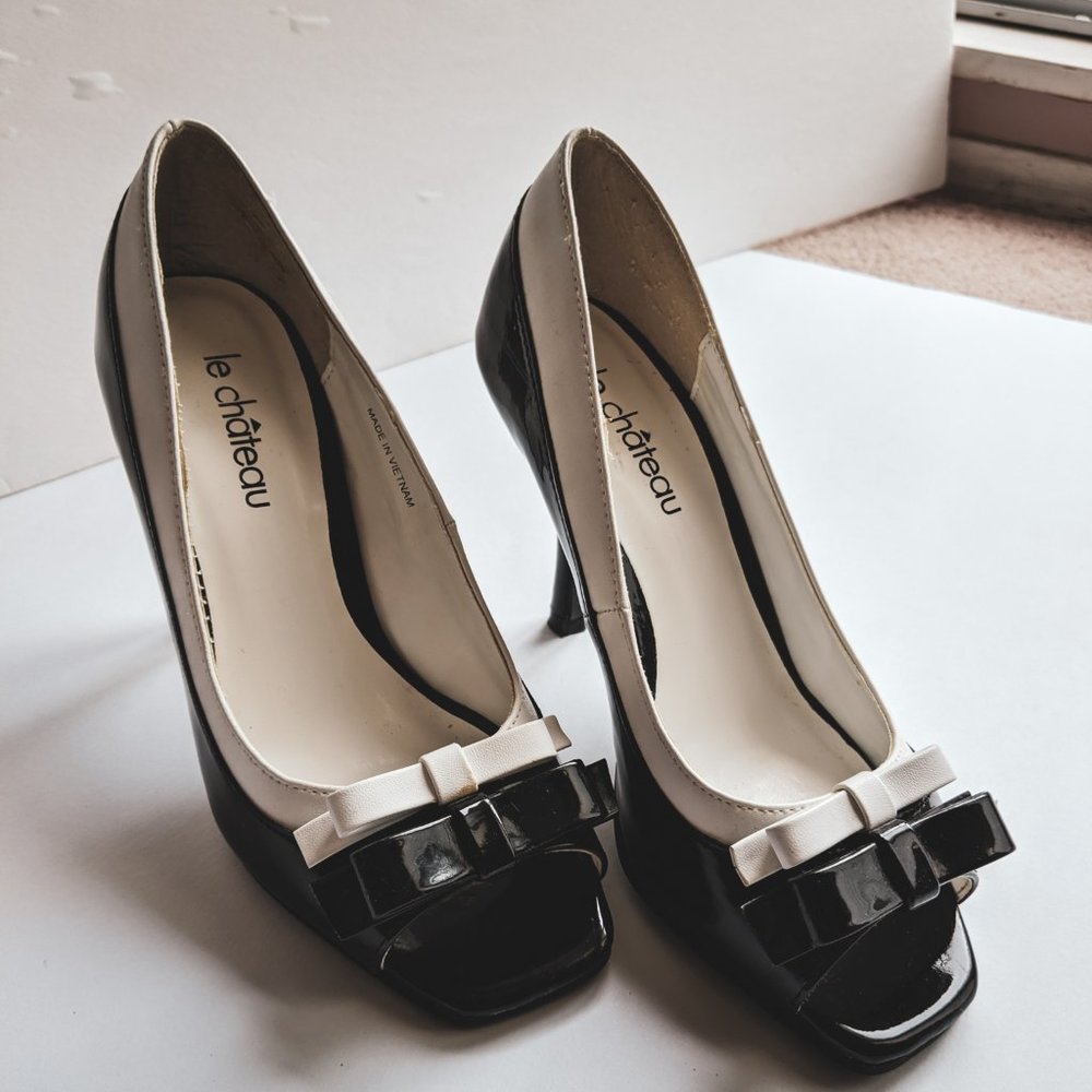 Black and White Bow Heels